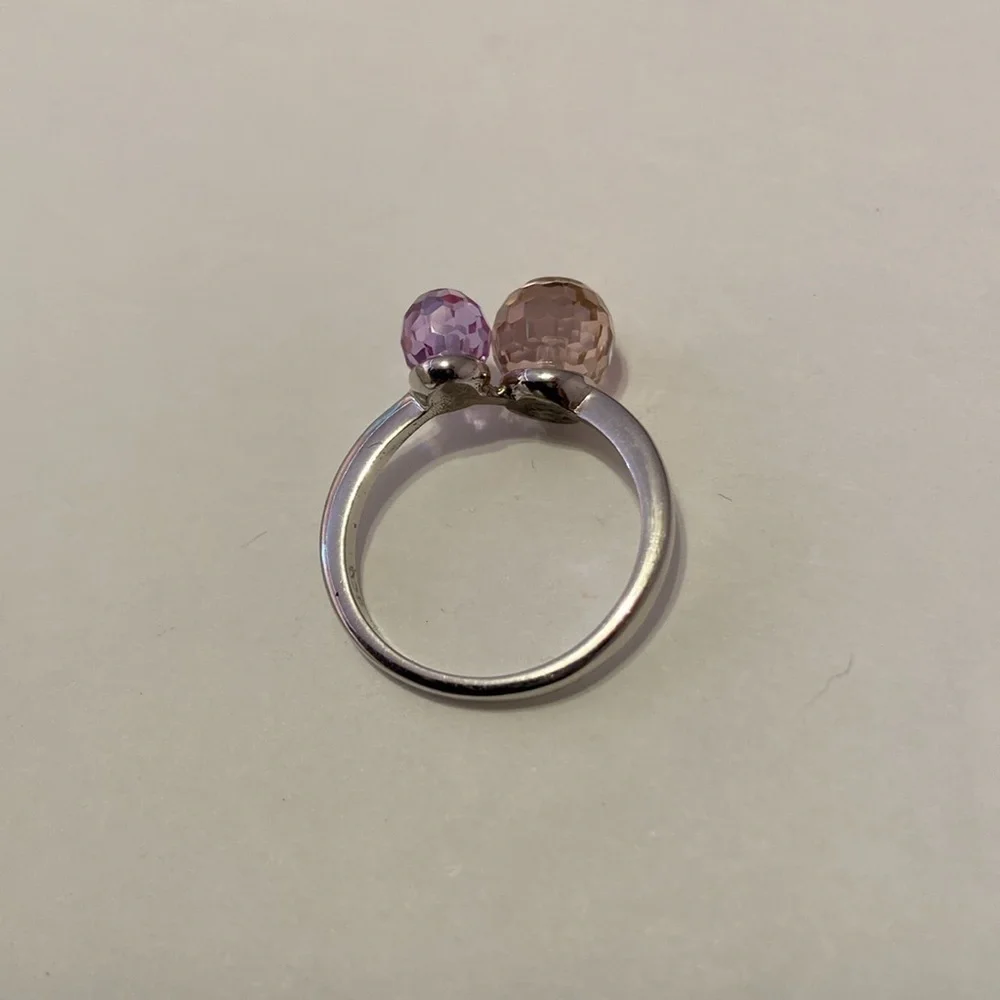 Pink and Purple Crystal Ball Sterling Silver 925 Ring Size 7.5 Balletcore